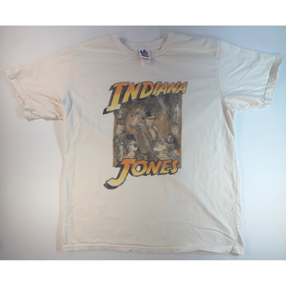 Junk Food Indiana Jones Graphic T-Shirt Mens Large Cream Raiders of Lost Ark Tee